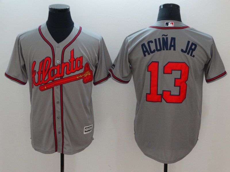 Men Atlanta Braves #13 Acuna jr Grey Game MLB Jerseys